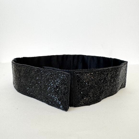 La Regale Handmade Fully Sequin Embellished Belt Satin Black Multi L NWT main image 7
